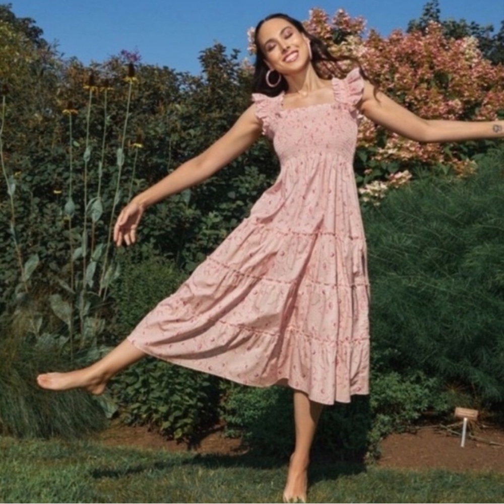 Hill House Bridgerton Pink Floral Midi Dress